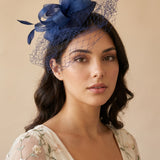 Bow Feather & Net Disc Fascinator in Navy