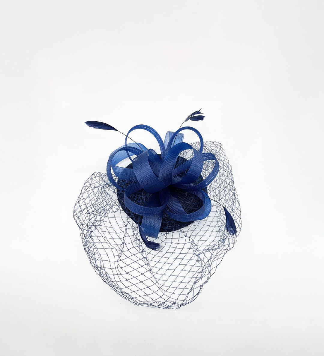 Bow Feather & Net Disc Fascinator in Navy