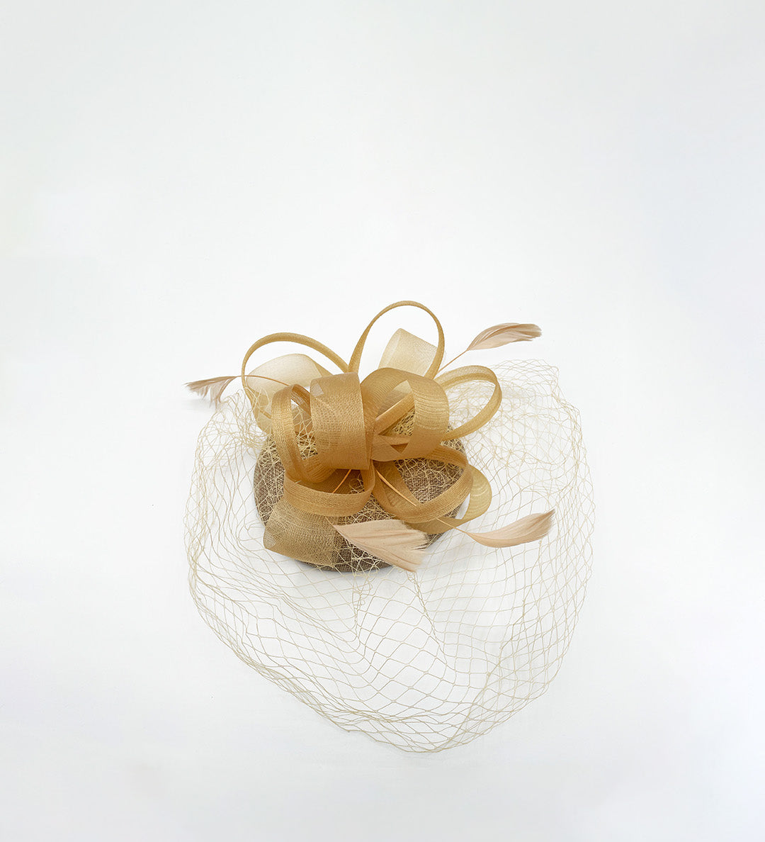 Bow Feather & Net Disc Fascinator in Gold