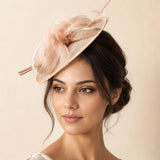 Bow & Large Feather Disc Fascinator in Dark Pink