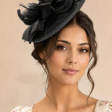Feather & Bow Disc Fascinator in Black