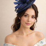 Feather & Bow Disc Fascinator in Navy