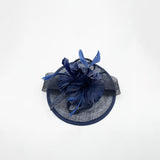 Feather & Bow Disc Fascinator in Navy