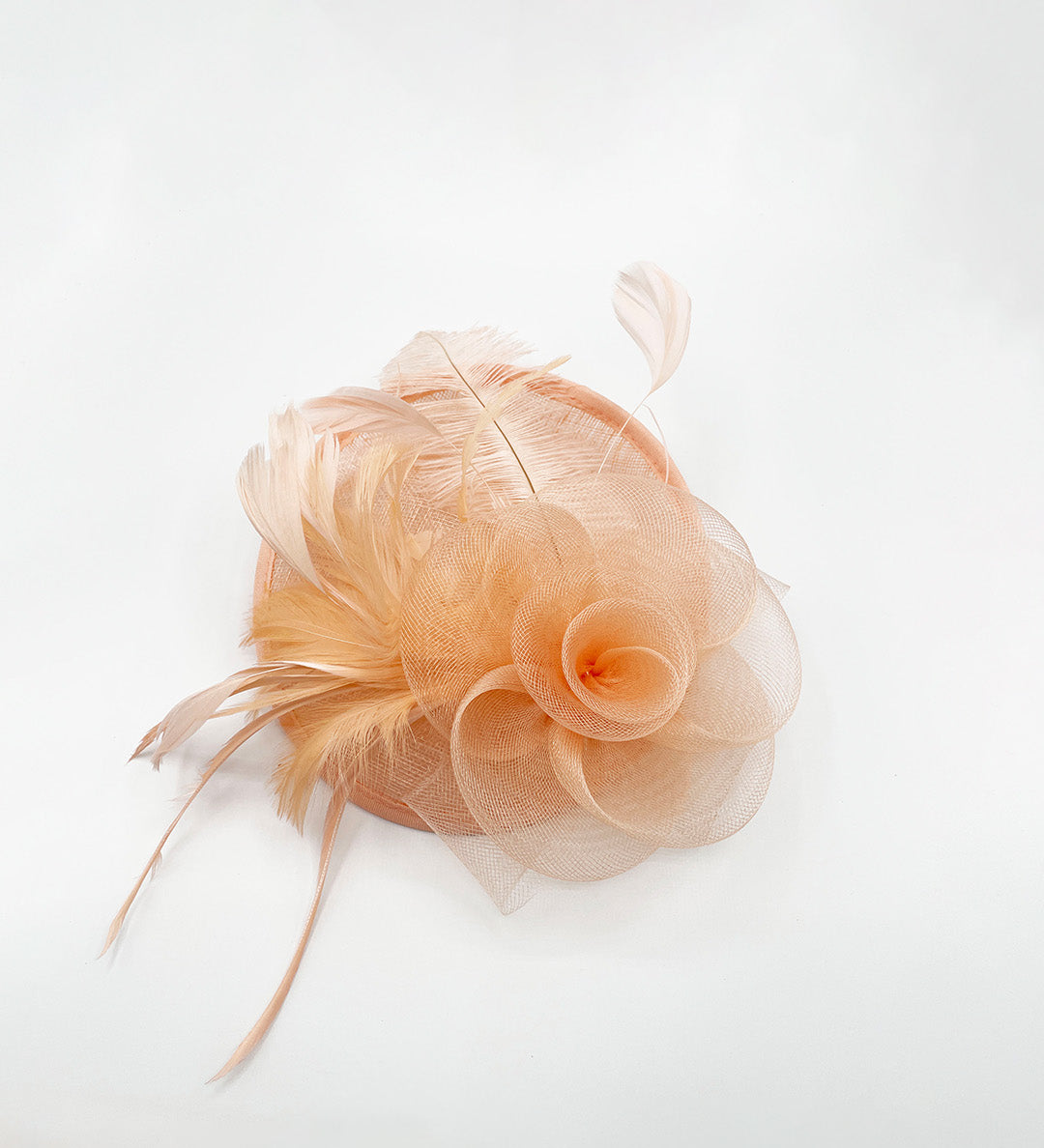 Feather & Swirl Flower Disc Fascinator in Pink