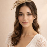 Crystal Feather Blossom Fascinator & Brooch in Gold