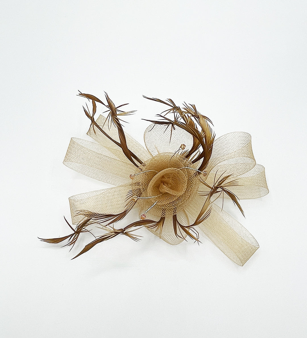 Crystal Feather Blossom Fascinator & Brooch in Gold