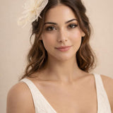 Crystal Feather Blossom Fascinator & Brooch in Cream