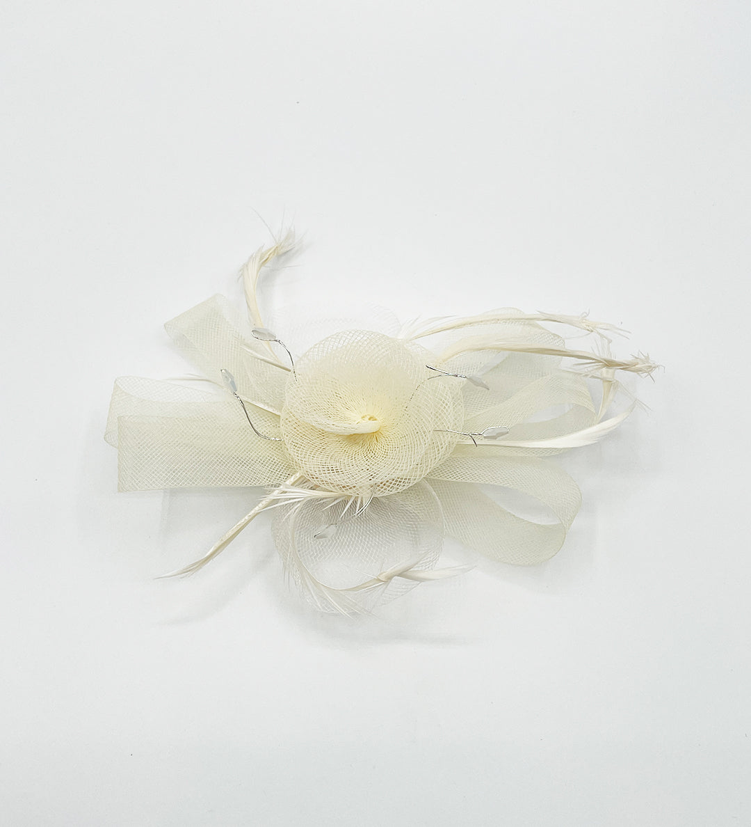 Crystal Feather Blossom Fascinator & Brooch in Cream