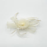 Crystal Feather Blossom Fascinator & Brooch in Cream