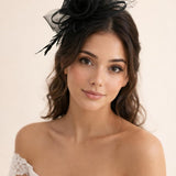 Double Flower Feather Fascinator in Black