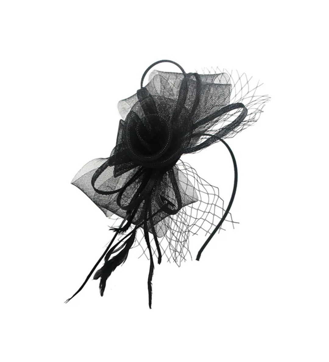 Double Flower Feather Fascinator in Black