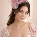 Double Flower Feather Fascinator in Pink
