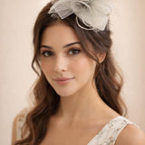 Double Flower Feather Fascinator in Light Grey
