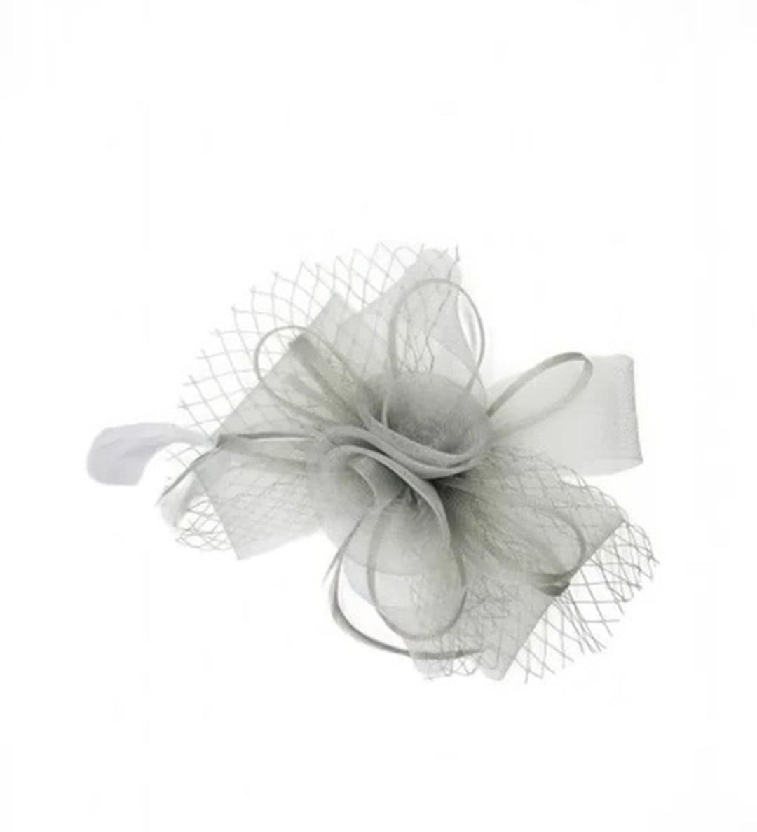 Double Flower Feather Fascinator in Light Grey