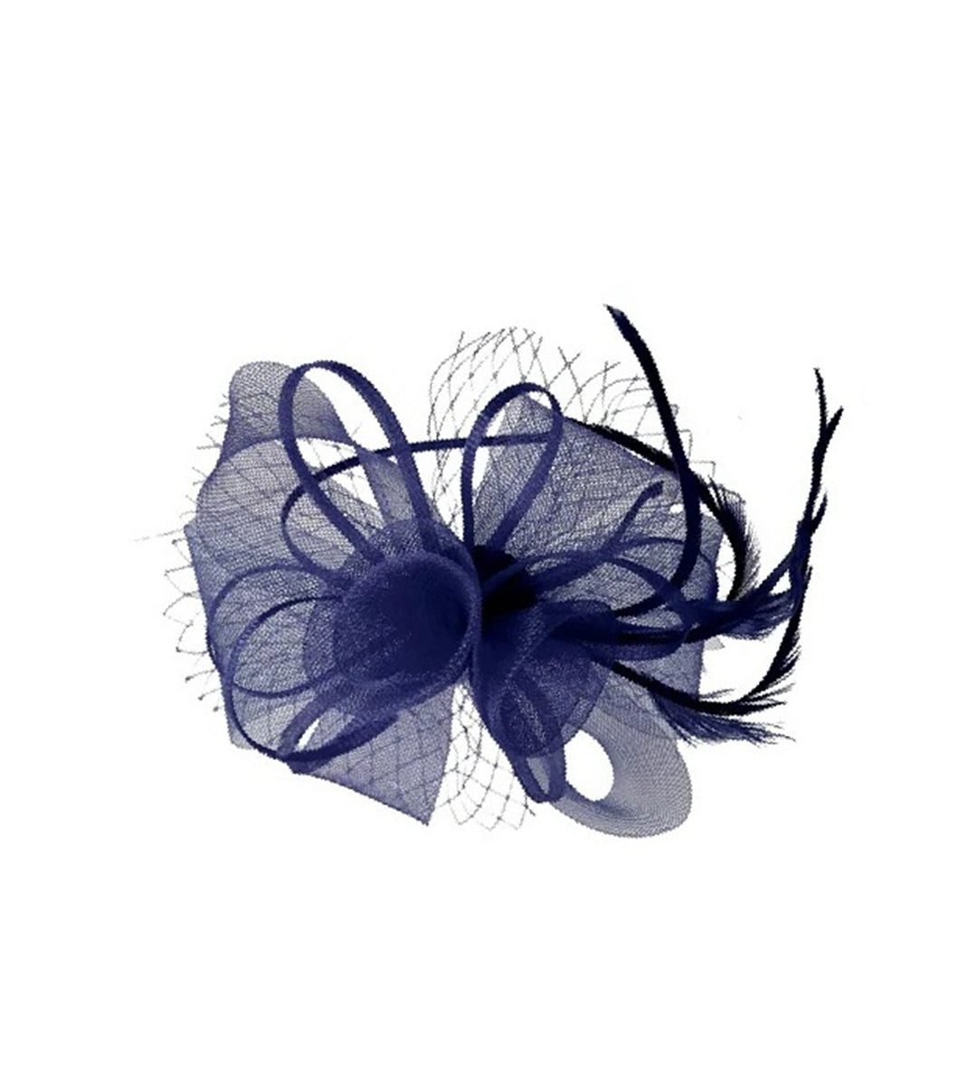 Double Flower Feather Fascinator in Navy