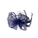 Double Flower Feather Fascinator in Navy