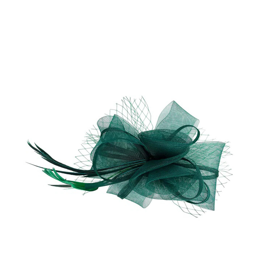 Double Flower Feather Fascinator in Dark Green