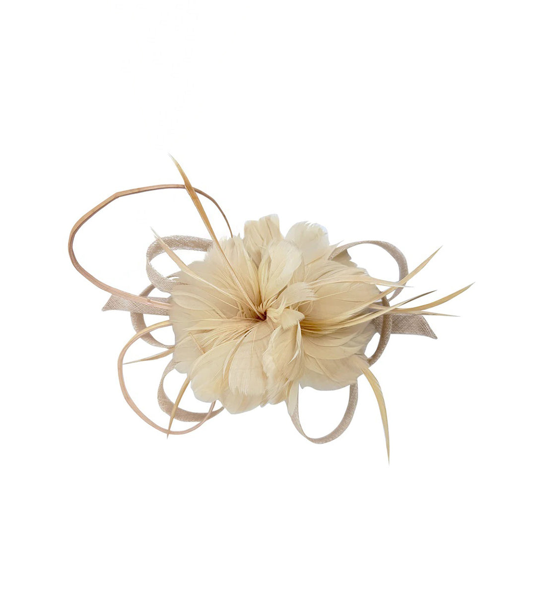 Floral Feather Fascinator with Loops in Nude