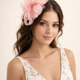 Floral Feather Fascinator with Loops in Pink