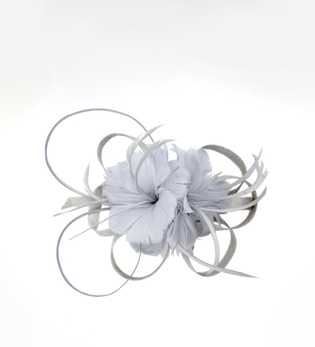 Floral Feather Fascinator with Loops in Light Grey