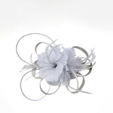 Floral Feather Fascinator with Loops in Light Grey