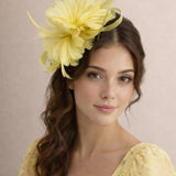 Floral Feather Fascinator with Loops in Yellow