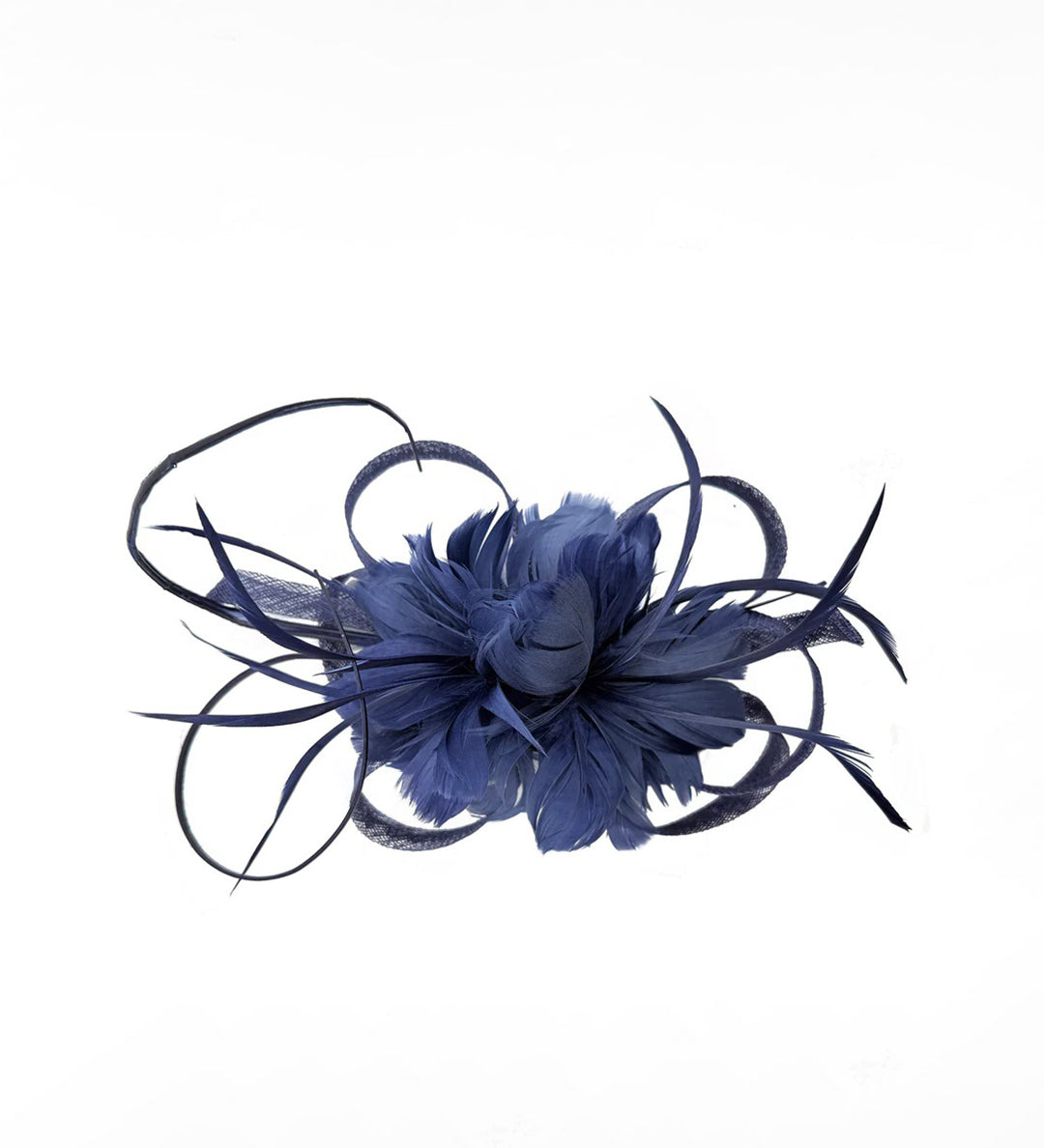 Floral Feather Fascinator with Loops in Navy