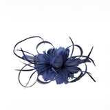 Floral Feather Fascinator with Loops in Navy