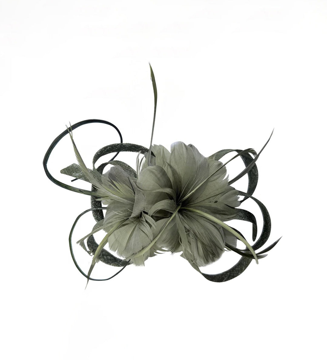Floral Feather Fascinator with Loops in Olive Green