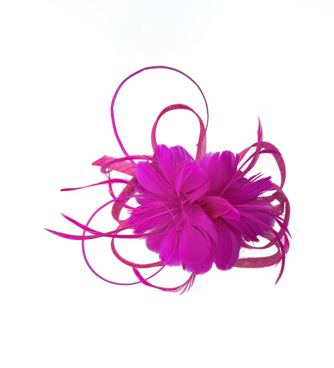 Floral Feather Fascinator with Loops in Fuchsia