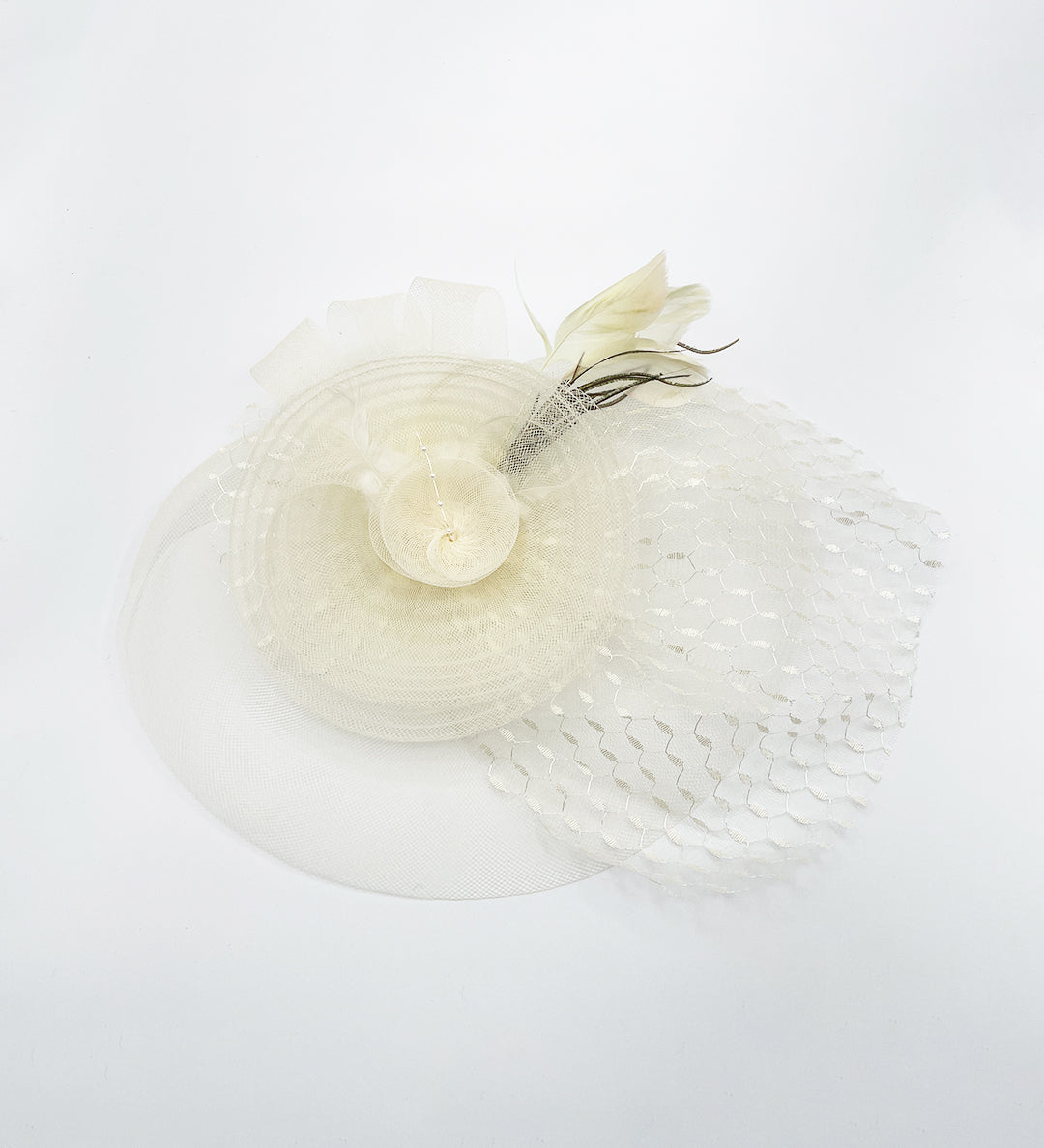 Floral Fascinator  with Veil Detail in Cream