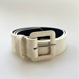 Harlee Weave Leather Look Belt in Off White