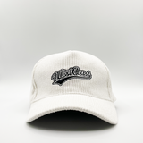 Corduroy baseball cap with embroidery detail in unbleached cotton