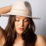 Cream Fedora Hat with Aztec design