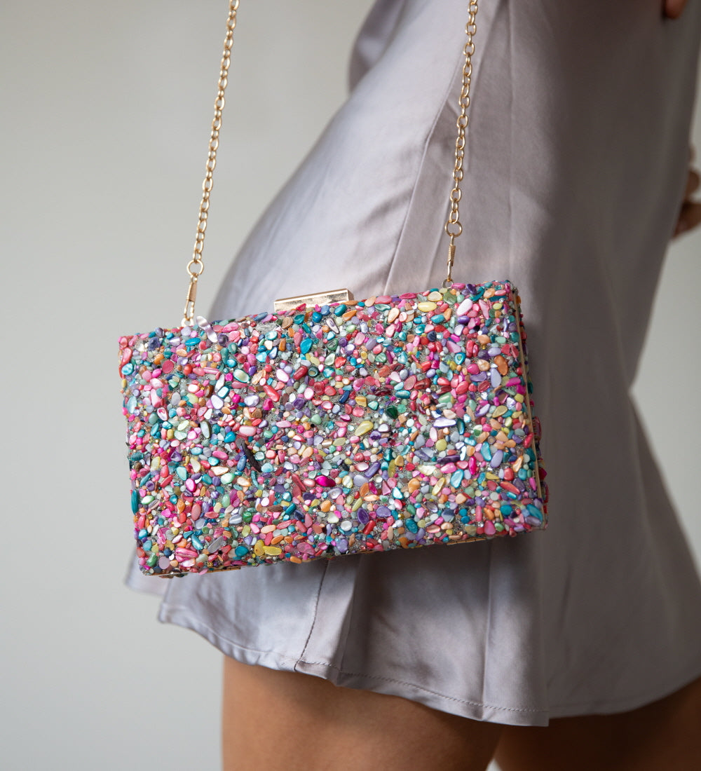 Embellished Square Clutch Bag in Multi - svnx