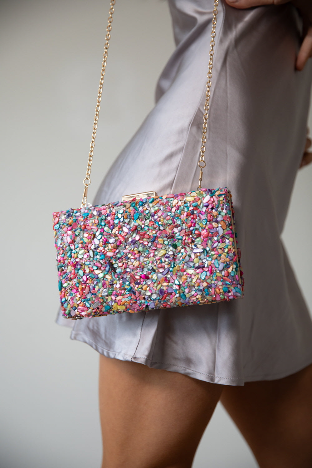 Embellished Square Clutch Bag in Multi - svnx