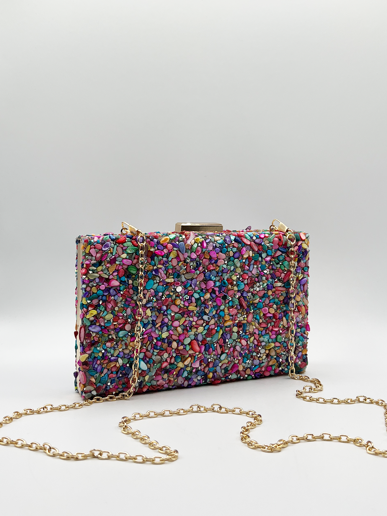 Embellished Square Clutch Bag in Multi - svnx