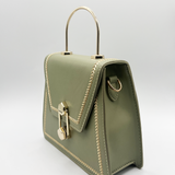 Boxed Cross Body Bag with Embroidery in Green