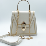 Boxed Cross Body Bag with Embroidery in Cream