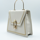 Boxed Cross Body Bag with Embroidery in Cream