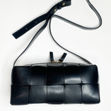 Woven PU shoulder bag in Black