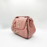 Embroidered Shoulder Bag With Zip Charms in Pink