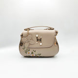 Embroidered Shoulder Bag With Zip Charms in Beige