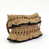 Straw Shoulder Bag with Frill Detail