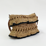 Straw Shoulder Bag with Frill Detail