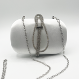 White Clutch bag with Crystal Strap Handle