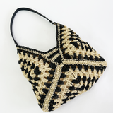 Black Woven Straw Shoulder Bag