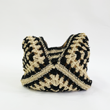 Black Woven Straw Shoulder Bag