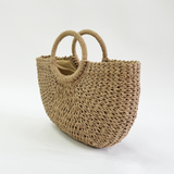 Round Woven Straw Holdall With Circular Handle