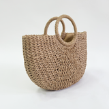 Round Woven Straw Holdall With Circular Handle